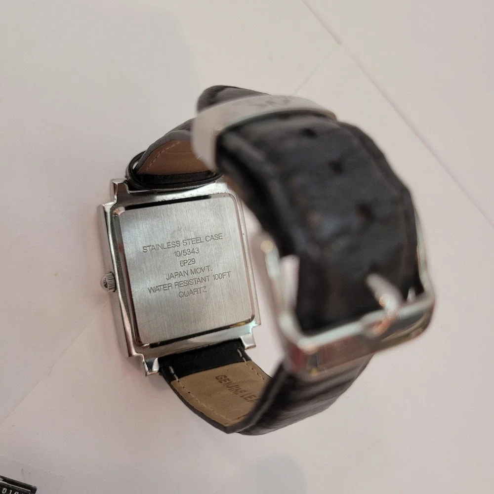Anne Klein Watch Womens 10/5343 Blue Dial Square Stainless Steel Leather Vintage